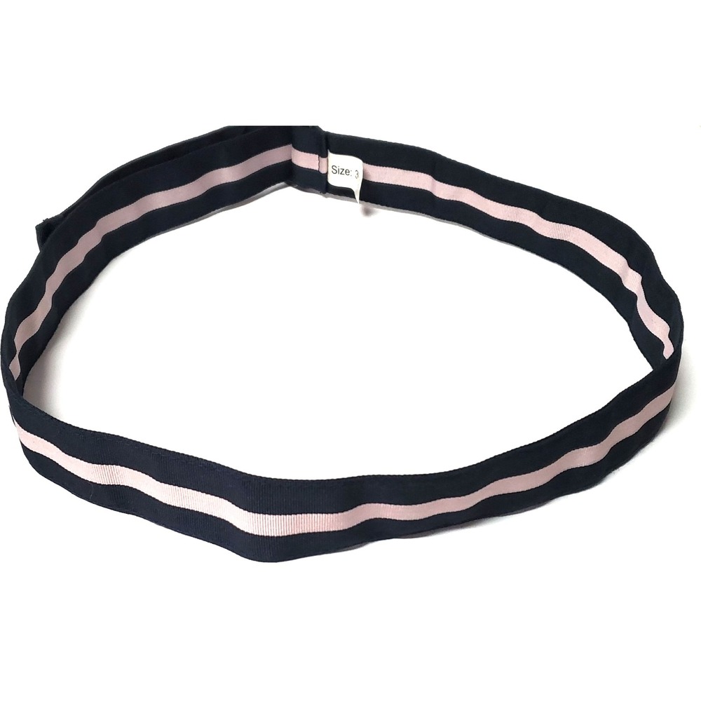 Fabric Tie Belt Stripe 36 Woven Navy/ Lt Pink Middle D Ring Aged Pewter Adjust - Picture 4 of 6